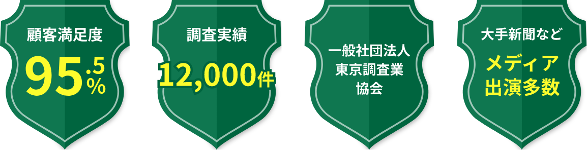 顧客満足度95.5% 調査実績12,000件 一般社団法人東京調査業協会 大手新聞などメディア出演多数