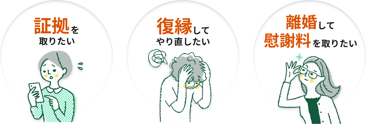 証拠を取りたい 復縁してやり直したい 離婚して慰謝料を取りたい